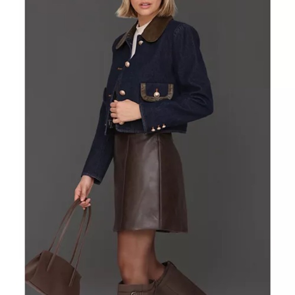 Bagatelle Dark Blue and Brown Jean Jacket - Picture 1 of 1